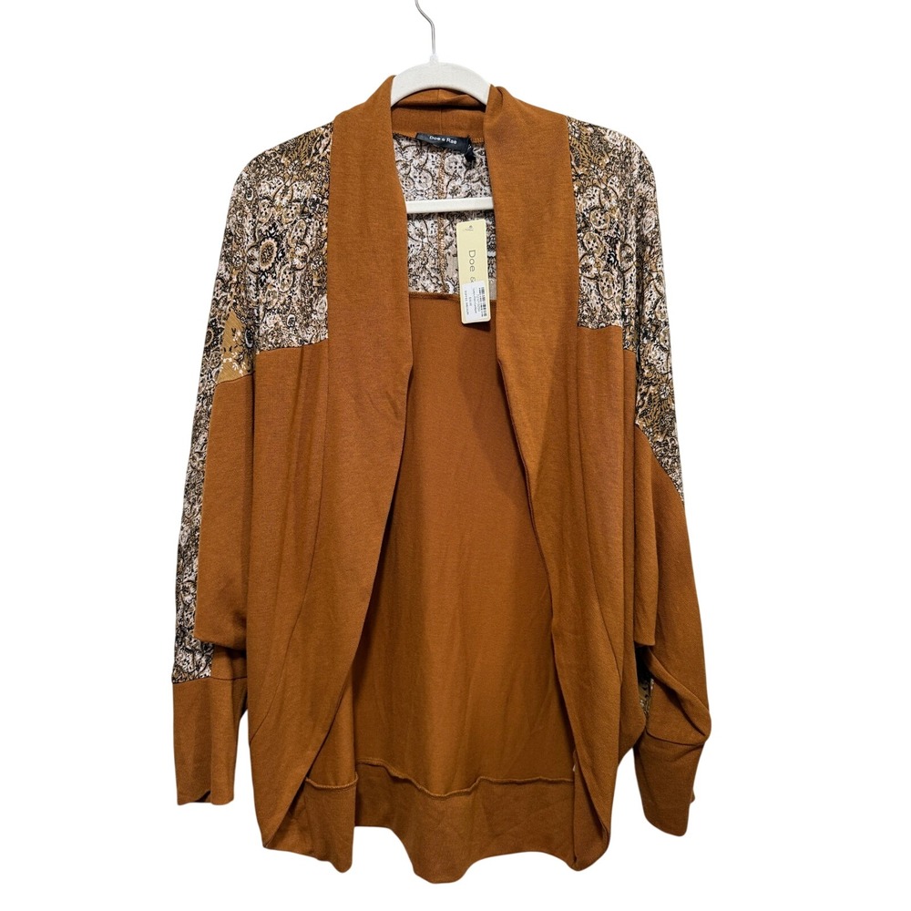 Doe & Rae Linkin Print Cardigan Toffee Brown Paisley‎ Boho Open Front Medium NEW